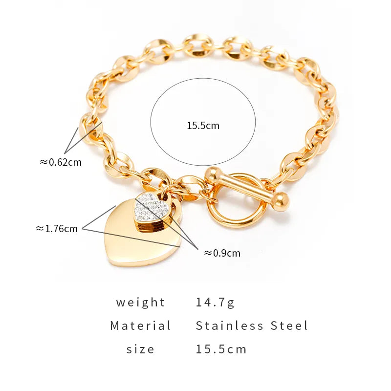 PAXA Fashion Elegant Heart Stainless Steel Bracelet For Women Gold Plated Thick Chain Bracelets Charm 2023 Female Jewelry Gifts