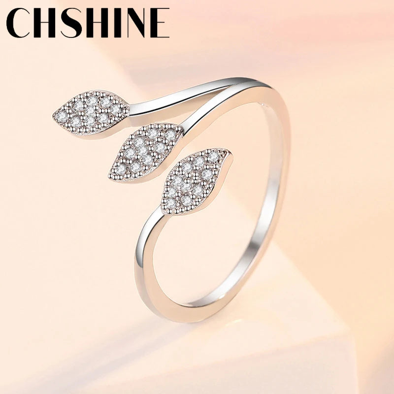 CHSHINE 925 Sterling Silver Leaf AAAAA Zircon Ring For Ladies Dinner Party Fashion Jewelry