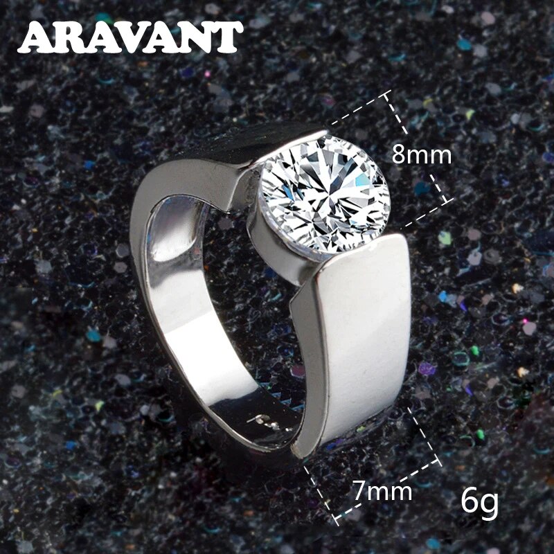 Aravant 925 Silver 8mm Zircon Finger Ring For Women Fashion Jewelry Gifts