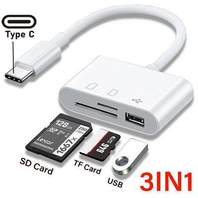 3-in-1 USB C Card Reader Type C To SD/TF/USB 2.0 Memory Card Reader OTG Adapter For MacBook Air Pro Laptop USB Flash Disk Camera