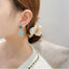 Korean Square Round Drop Earrings Unique New Blue Color Asymmetric Geometric Hang Earrings For Women Trendy Fashion Jewelry Girl