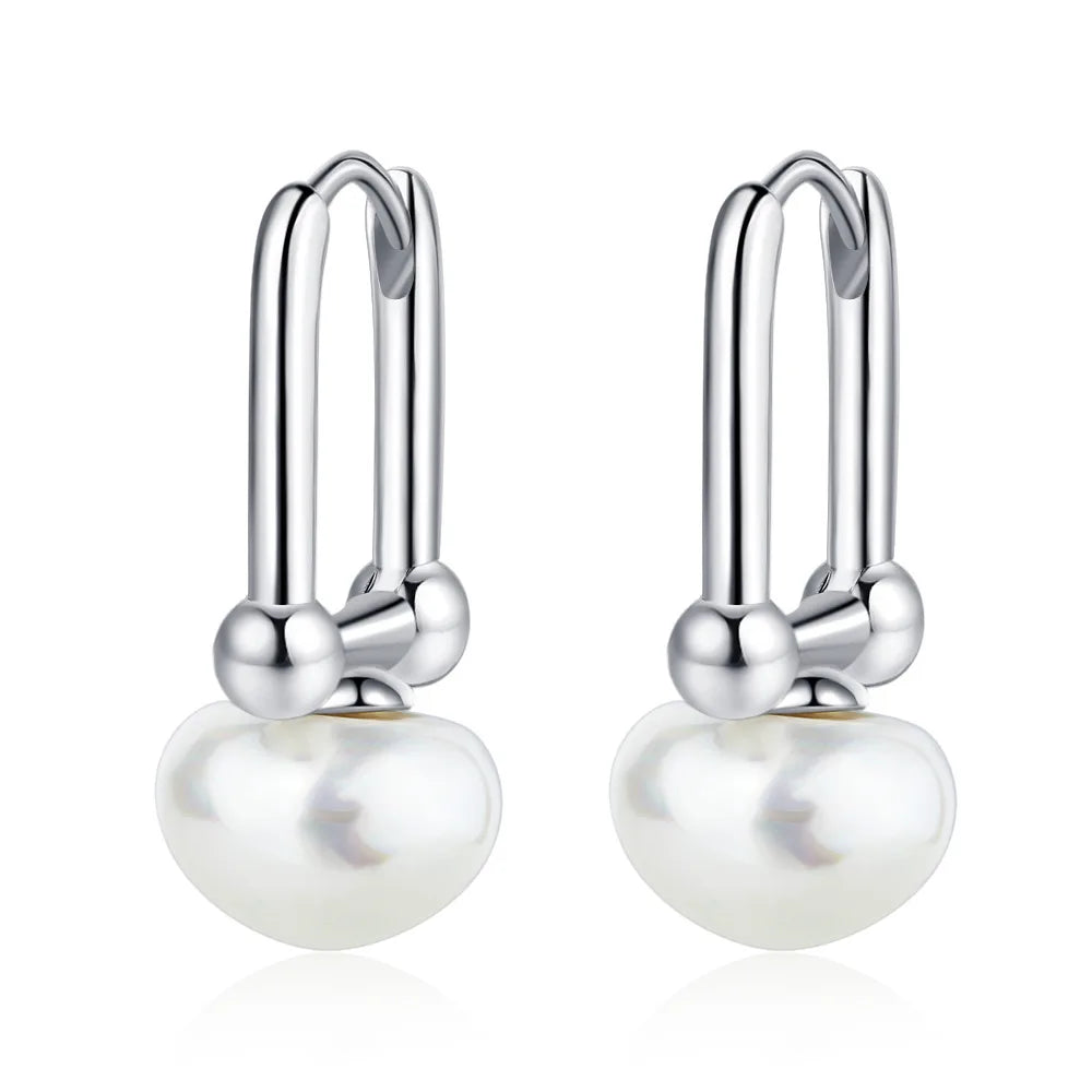 Stamp 925 Sterling Silver Simple Women Earrings With Pearl Aesthetic Vintage Smooth Korean Trendy Fine Jewelry