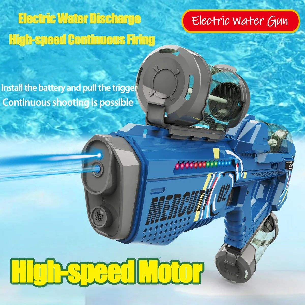 Outdoor Automatic Electric Water Gun with Light Rechargeable Summer Fully Continuous Firing Party Game Kids Splashing Toys Gifts