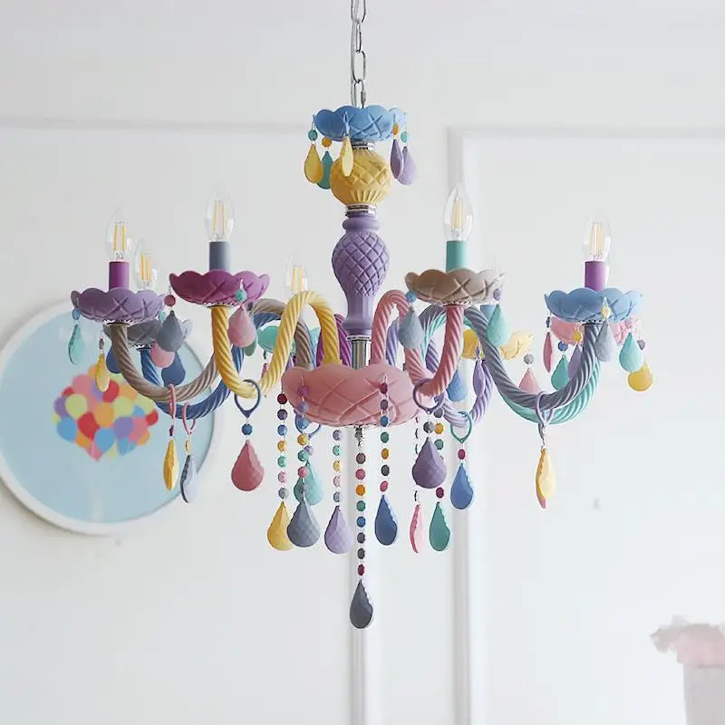 Rainbow Crystal Chandelier European Candle lustres Children's Bedroom Princess Makaron Lamps Winfordo Lighting 110V/220V