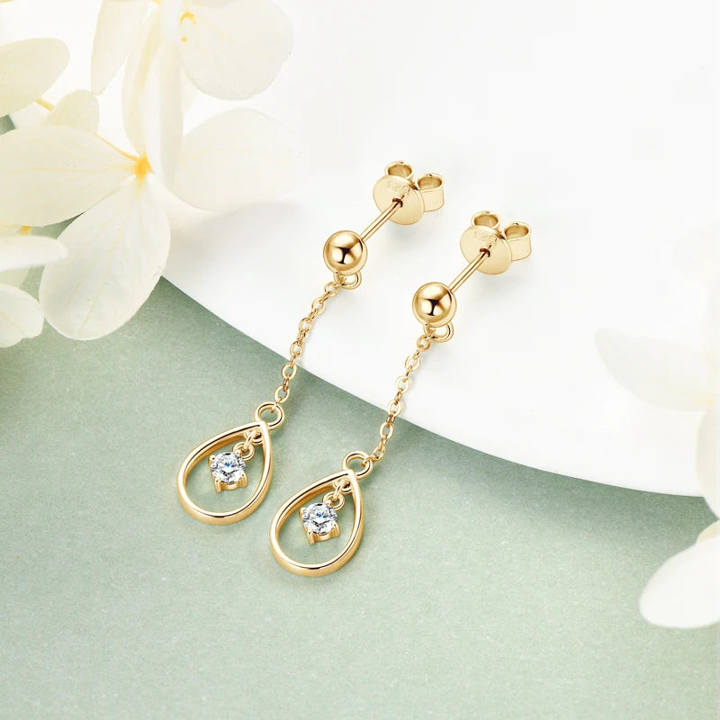 18K Gold Plated 925 Silver Stud Earrings for Women 3mm D Color Moissanite Water Drop Dangle Earring Elegant Jewelry Wedding Gift