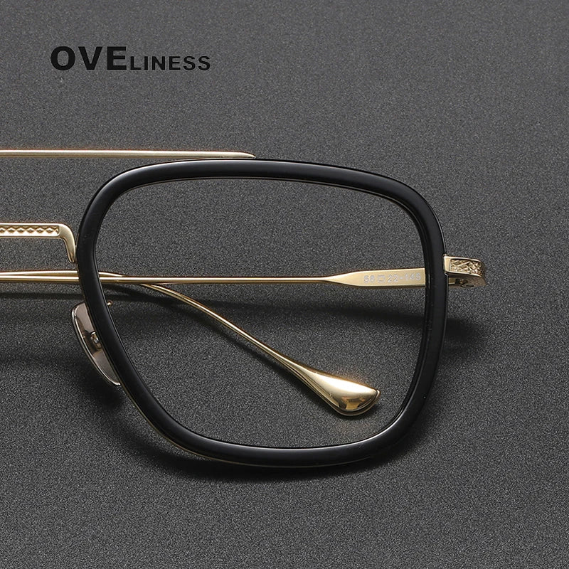 2024 Acetate Titanium Glasses Frame Men Retro Vintage Square Prescription Eyeglasses Male Men's Myopia Optical Eyewear Spectacle