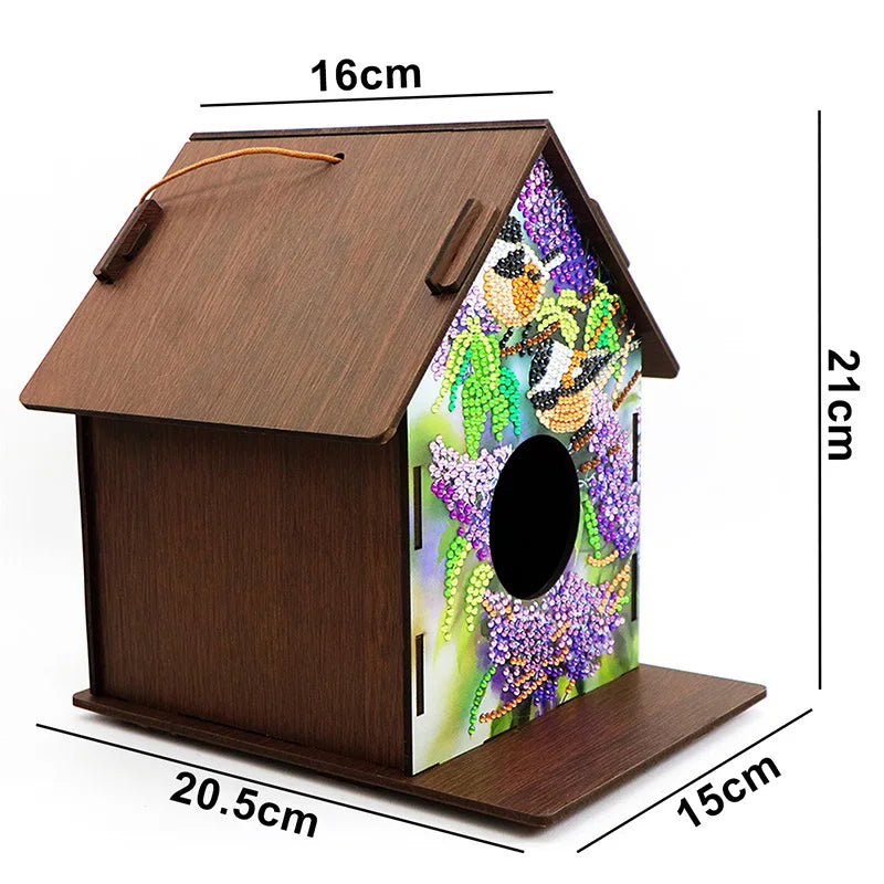 HOMFUN DIY Diamond Painting Bird's Nest Wooden Birdhouse Set Birdcage Ornaments Mosaic Pendant House Tree Hanging Decor Crafts