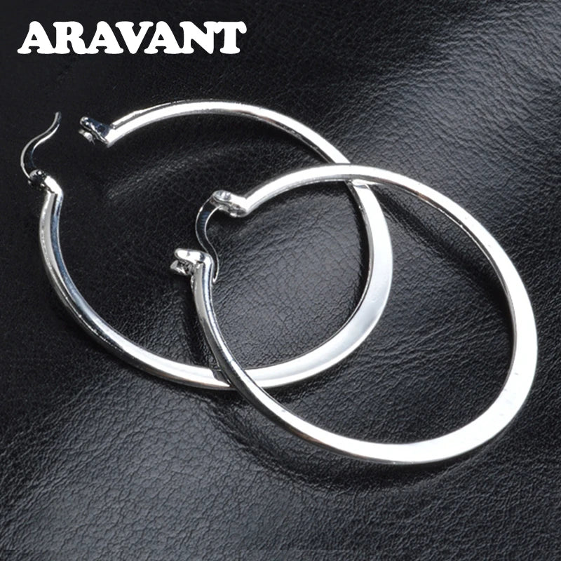 Aravant 925 Silver 55MM Flat Hoop Earring For Women Fashion Jewelry Gift