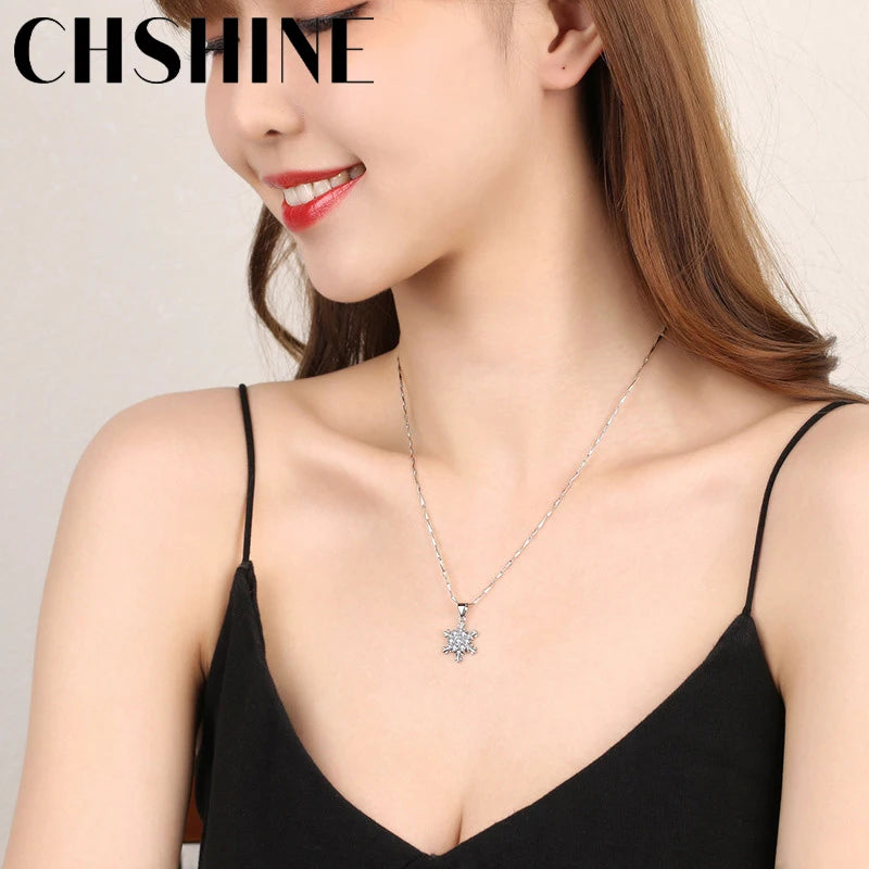 CHSHINE 925 Sterling Silver Snowflake Zircon 16-30 Inch Pendant Necklace For Women Wedding Party Gift Fashion Jewelry