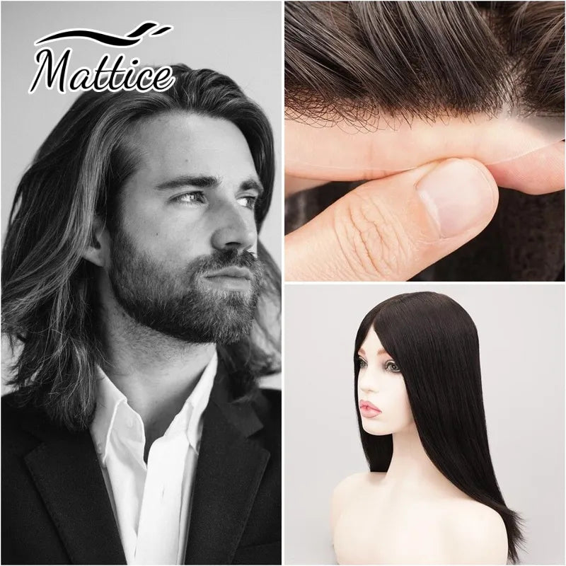 Long Hair Toupee Men Wig 14-16inch 0.1mm Skin Men Toupee Natural Hairline Men's Wigs Full Skin Male Hair Capillary Prosthesis