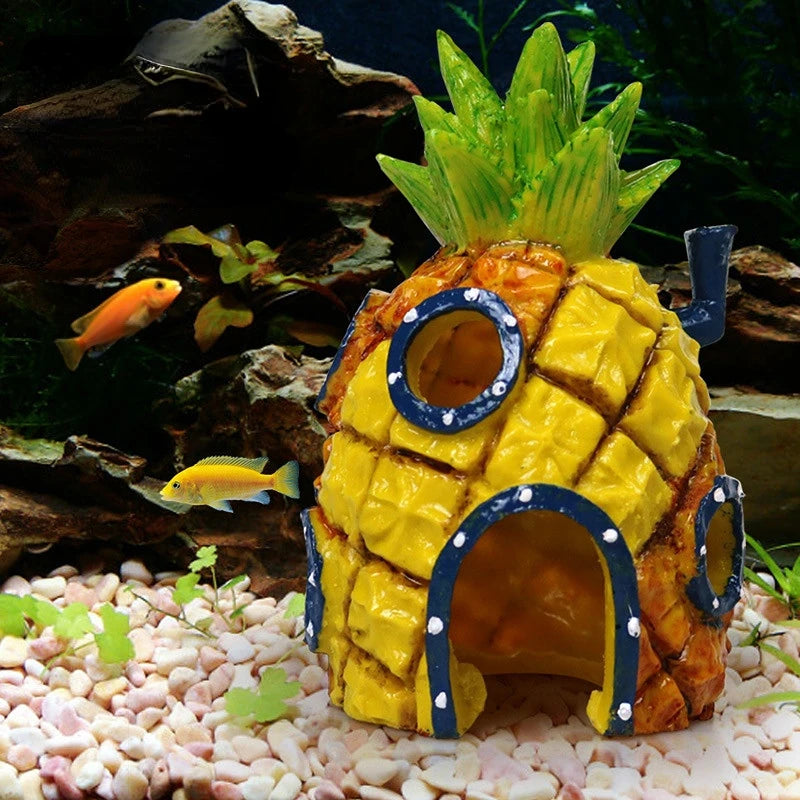 Cartoon Fish Tank Decor Figures Ornaments Simulation Resin Pineapple House Fish Tank Decoration Landscaping Aquarium Accessories