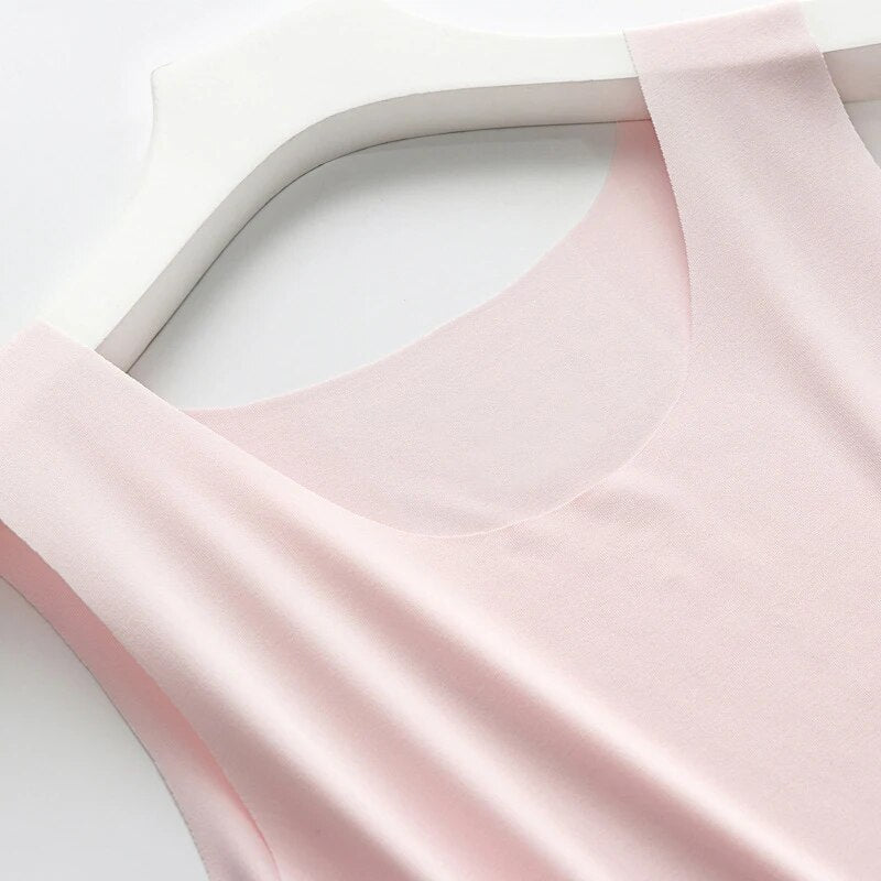 Women Ice Silk Tank Tops Seamless Vest Thin Sleeveless Tops Slim Undershirt Solid Color Underwear Fashion Woman Blouse 2023