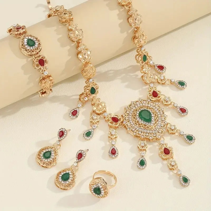 2024 Women's New Personality Temperament Necklace Four-piece Fashion Wedding Dance Jewelry Set Wholesale Female Earings Girl