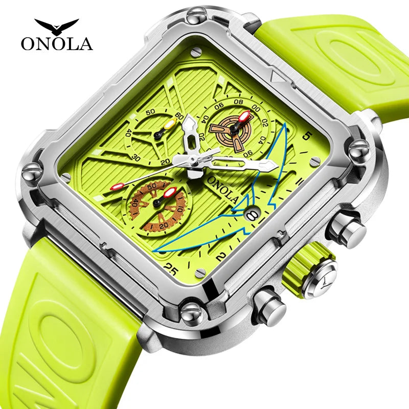 Luxury Watch Men Brand ONOLA Unique Square Design Fashion Quartz Sports Tape Watches Men Waterproof Relogio Masculino