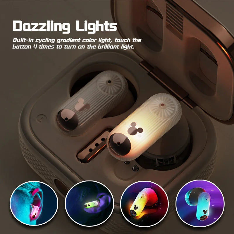 Disney Mickey Minnie Earbuds TWS Dazzling Lights Bluetooth 5.3 Wireless Earphone Noise Cancelling Low Latency Gaming Headphones