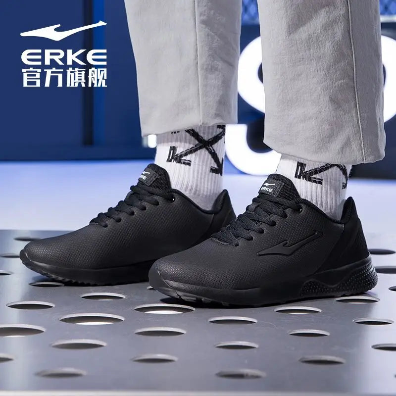 Original Erke Men Sports Shoes 2023 Autumn Leather Waterproof Simple Versatility Lightweight Soft Sole Black Casual Sneakers