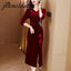 JiuMeiDai 2023 Women Autumn Elegant A-Line Red Velvet Dress Office Lady Diamonds Robe Femme Retro Designer Party Clothing