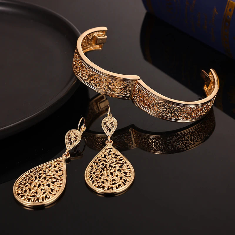 European American Fashion Women's Tassel Simple Japanese And Korean Temperament Retro Oval Earrings Hollowed Out Bracelet Suit