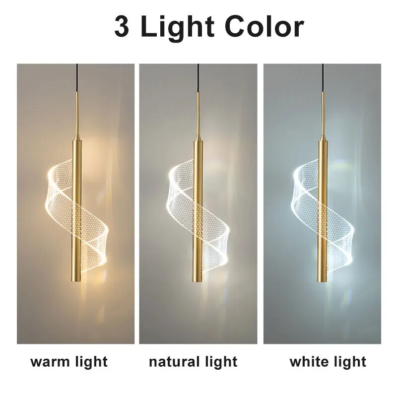 Nordic Spiral LED Pendant Lights Bedside Hanging Lamp Indoor Lighting Bedroom Living Room Home Decoration Modern Acrylic Light