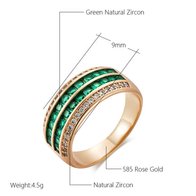 Wbmqda Luxury Retro Green Natural Zircon Big Ring For Women 585 Rose Gold Color Fine Wedding Party Antique Jewelry Accessories