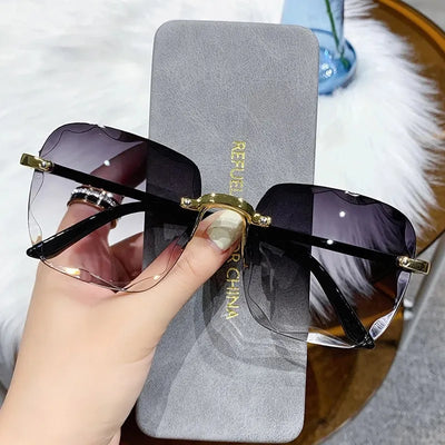 2023 New Rimless Women's Sunglasses Fashion Gradient Lenses Sun glasses Lady Vintage Alloy Legs Classic Designer Shades UV400