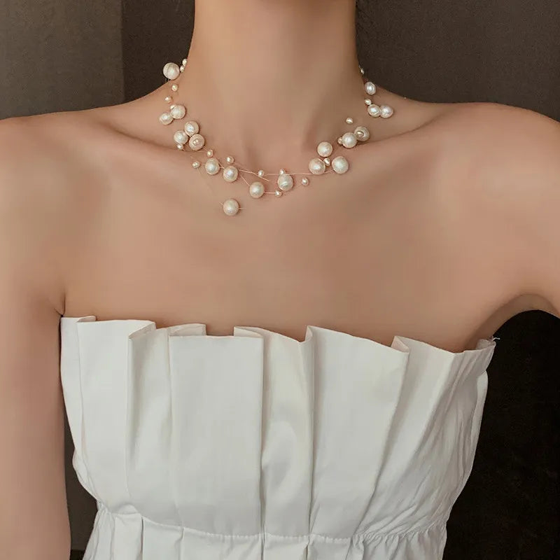 Korea New Design Fashion Jewelry Natural Freshwater Pearl Hand Winding Necklace Elegant Women Party Accessories