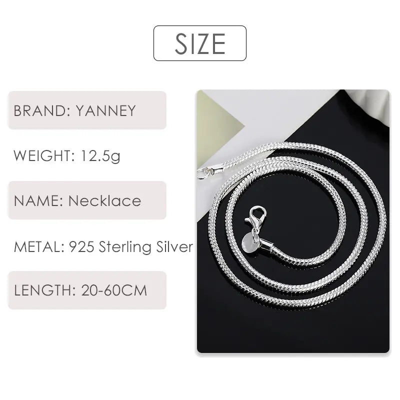 100% 925 Sterling Silver 1MM/2MM/3MM Snake Chain 16-30 Inches Necklace For Women Men Fashion Wedding Jewelry Christmas Wholesale