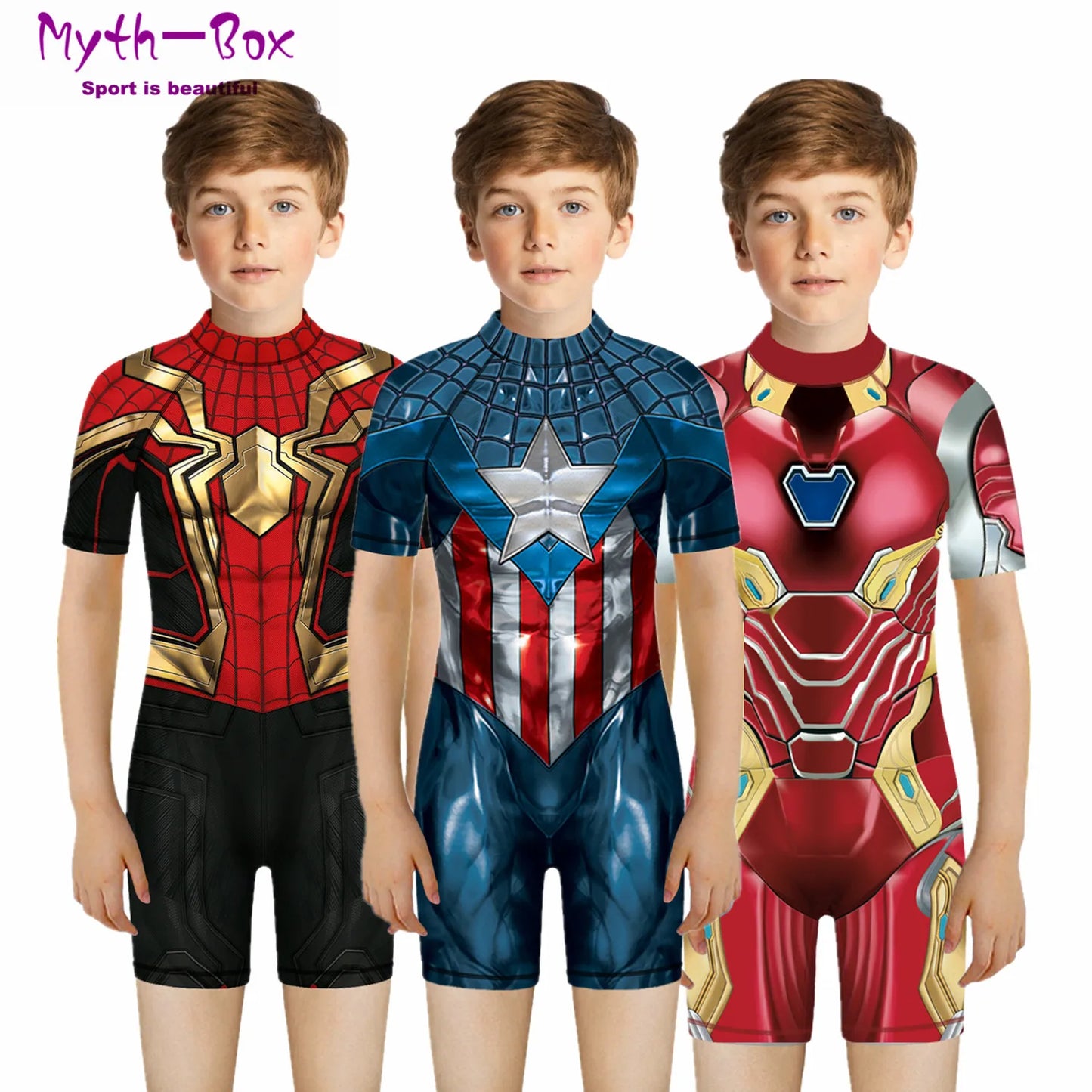 Children One Pieces Swimsuit Superhero 3D Print Playsuit Child Short Sleeve Swimwear Beach Bathing Suit Swim Wear For Boys Girls