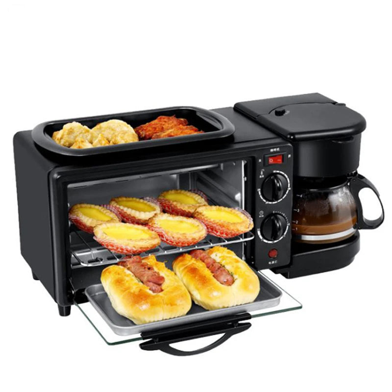 Household 3 In 1 Multifunction Bread Toaster 9L Electric Oven Coffee Maker Pizza Egg Tart Oven Frying Pan Breakfast Machine