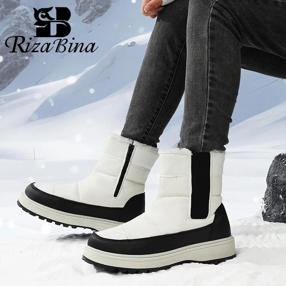 RIZABINA Women's Snow Boots Winter Outdoor Waterproof Thick Plush Zipper Mixed Color Hiking Boots Casual Cotton Shoes Size 36-42