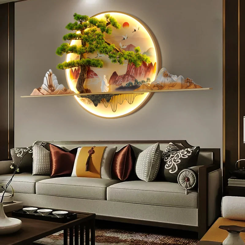 Modern Chinese Wall Picture Light Led Creative 3d Landscape for Home Wall Decor Living Room Study Lamp