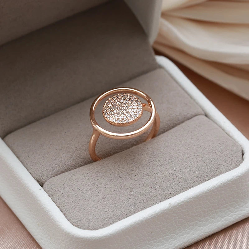 SYOUJYO Natural Zircon Full Paved Women's Ring 585 Rose Golden Unique Luxury Design Bride Wedding Jewelry Best Gift For Girls