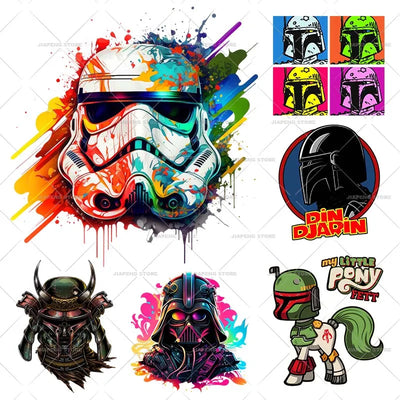 Mandalorian Printed Patches Star Heat Transfers Vinyl Stickers For T-shirt Disney Iron On Patch For Clothing Jacket War Decor