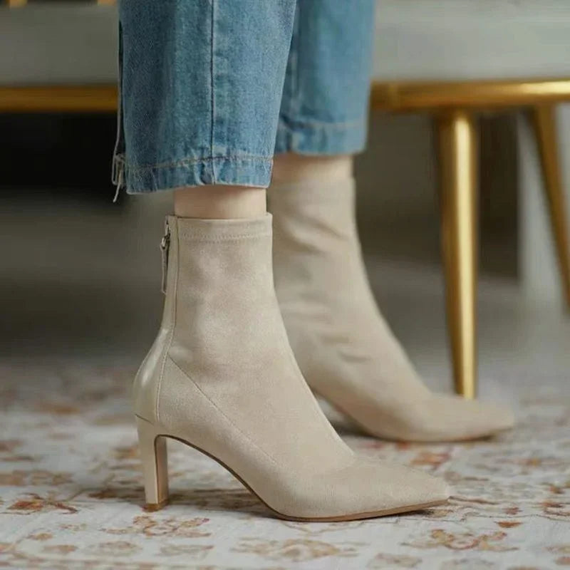 High Heel Boots Women's 2023 New Korean Style Autumn and Winter Mid Heel Stretch Thin Boots Pointed Toe Sock Boots Women