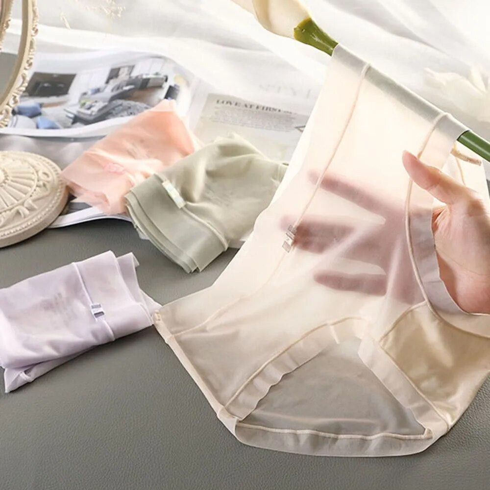 Ice Silk Panties for Women Transparent Briefs Seamless Breathable Middle Rise Underpants Comfort Soft Underwear Women