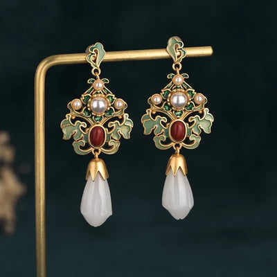 New Trendy Gold Color Drop Earrings Enamel Flower 2023 Fashion Hanging Women Earrings Chinese Style Jewelry Girls Party Gift