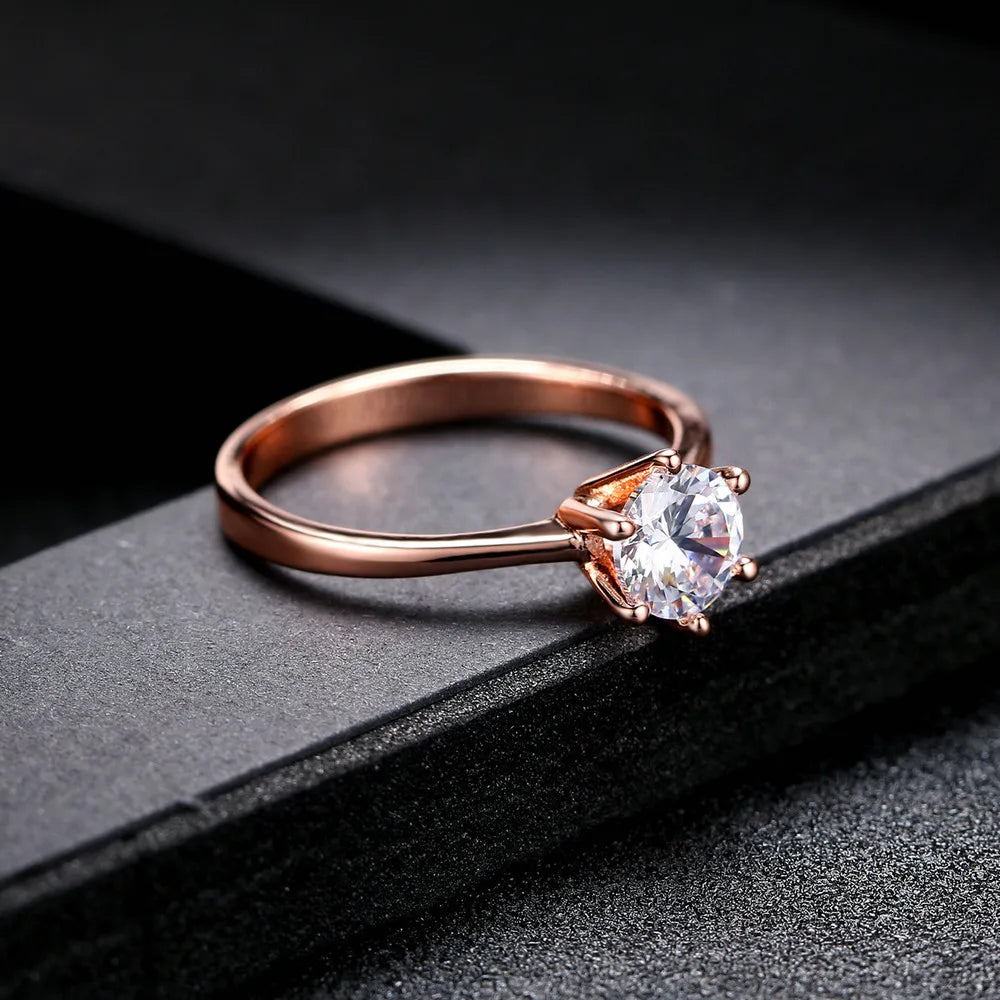 ZHOUYANG Wedding Rings For Women Classic Forever Perfect Cut 1 Carat Zircon Rose Gold Color 6 Claws Gift Wholesale Jewelry R013