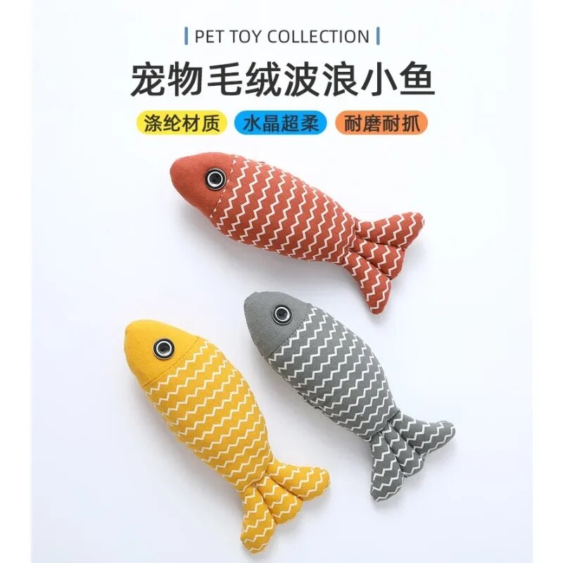 Pet Products  Pet Toys Dog Accessories Plush Cat Toy Wave Fish with Mint Cat Pet Toy Wear-resistant and Scratch-resistant plush