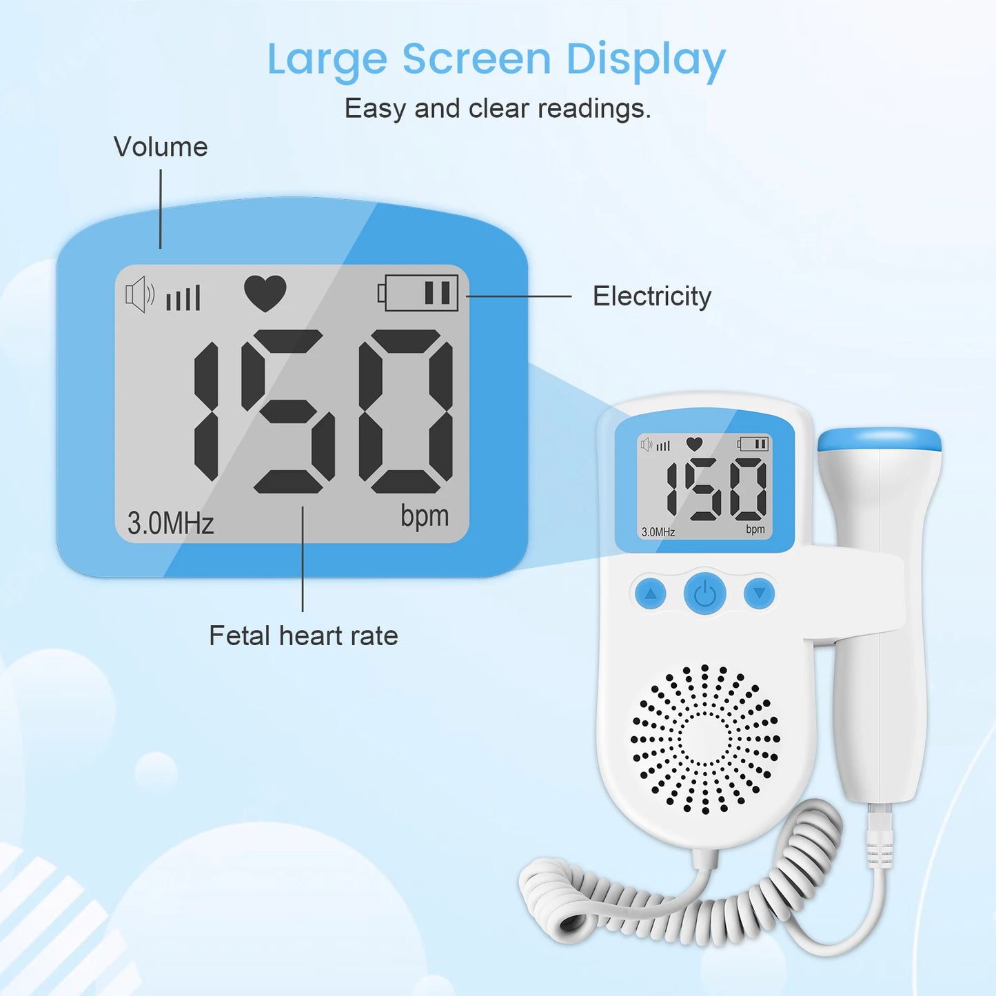 3MHz Ultrasound Baby Heart Rate Detector Pregnant Ultrasonic Baby Heartbeat Monitor Fetal Monitor Doppler Stethoscope For Pregna