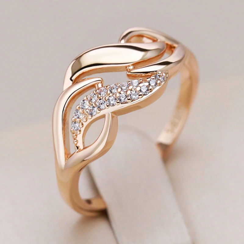 Kinel Luxury 585 Rose Gold Color Geometry Rings For Women Shiny Natural Zircon Accessories Ethnic Bride Wedding Jewelry Gift