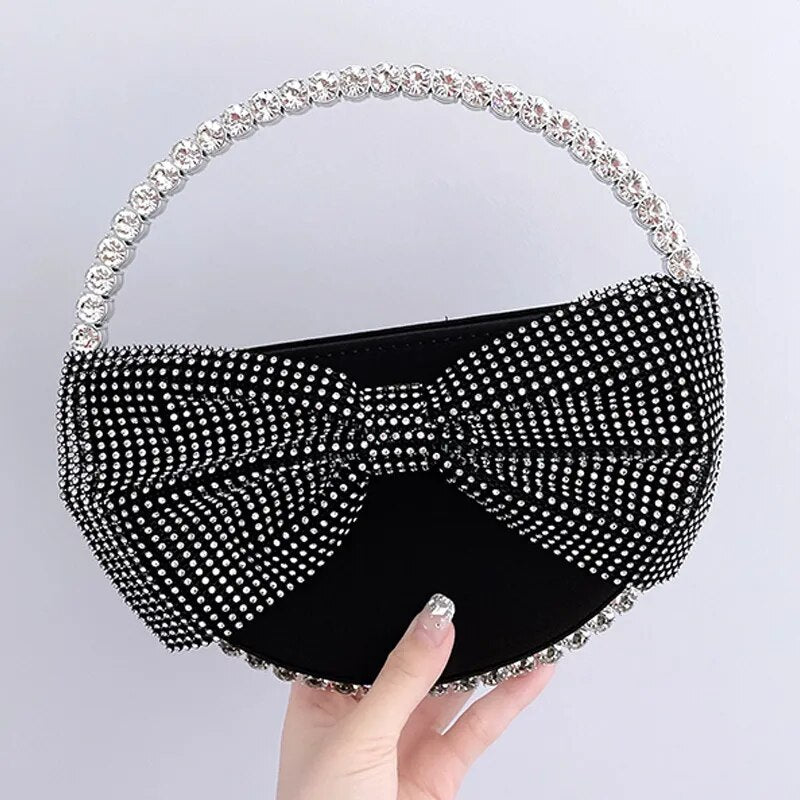 Round Handle Diamond Bow Evening Bag Women Wedding Party Glittering Crystal Clutch Purses And Handbags Designer Luxury Wallets