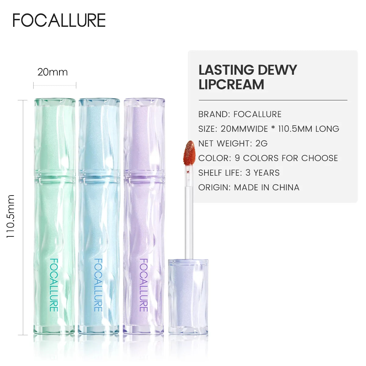 FOCALLURE Jelly Watery Lip Gloss High Pigment Long Wear Liquid Lipstick Lightweight Non-sticky Moisturizing Lip Tint Cosmetics