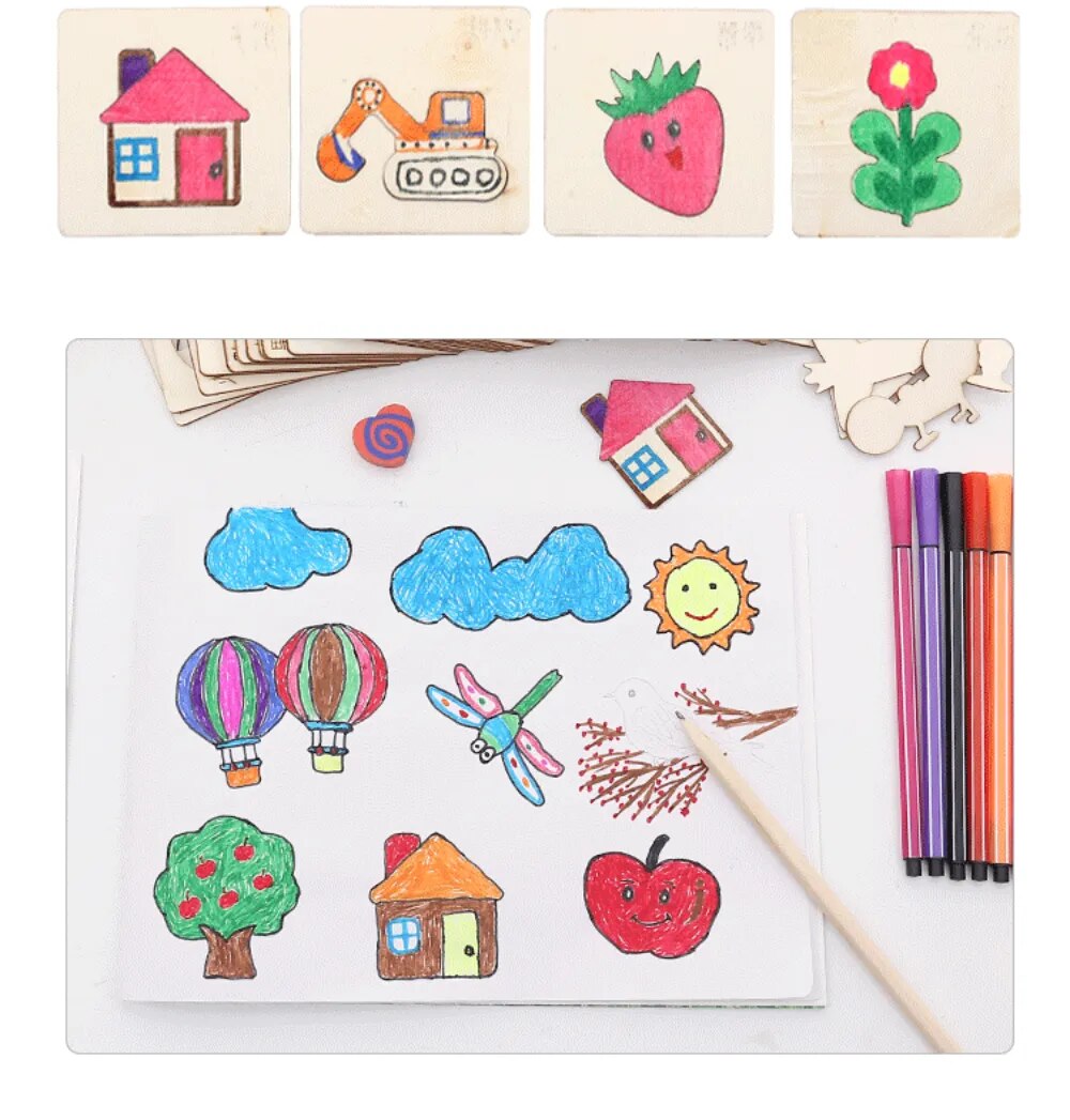 20/32Pcs Montessori Kids Drawing Toys DIY Painting Stencils Template Wooden Craft Toys Puzzle Educational Toys for Children Gift