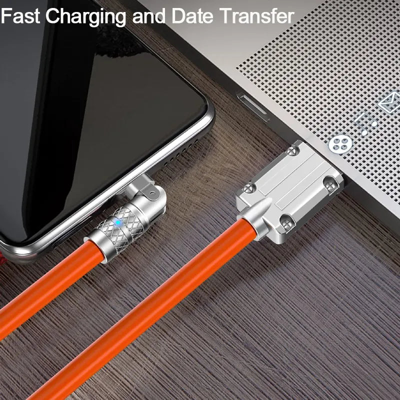 120W 7A Fast Charge Cable 180 Degree Rotation Elbow Game Cord For iPhone Xiaomi Samsung OPPO VIVO Micro USB Type C Charge Cable