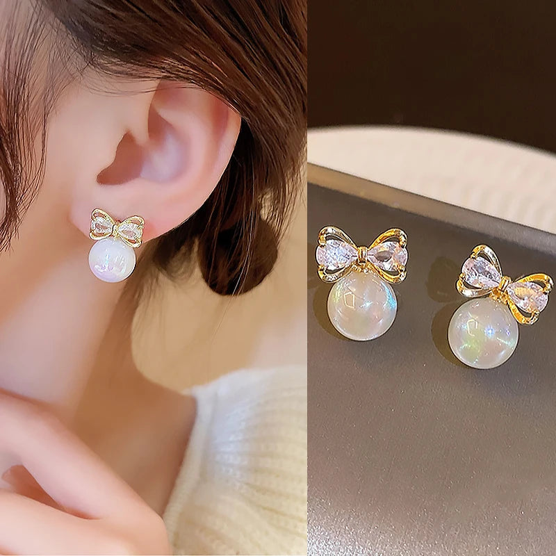 Gold Color Classic Metal Hoop Pearl  Butterfly Earrings For Woman Fashion Korean Jewelry Temperament Girl's Daily Wear earrings