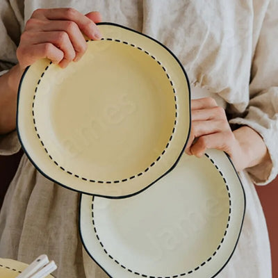 Irregular Shaped Ceramic Dinner Plate Underglaze Color Relief Bowl and Plates Steak Pasta Bread Sandwich Salad Dessert Bowls Set