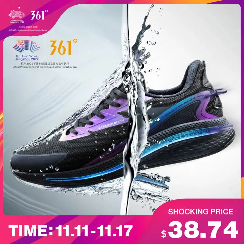 361 Degrees Rainblock 4.0 Men Running Sport Shoes Water Repellent Technology Q Bomb Reflective Night Male Sneakers 672142221