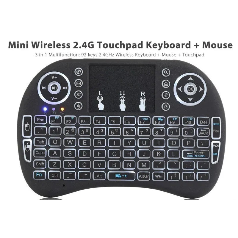 I8 Mini Keyboard Wireless 2.4G 3 COLOR Backlit English Air Mouse Remote Touchpad For Android TV Box PC