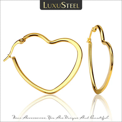 LUXUSTEEL New Big Heart Hoop Earrings Women Accessories Gold Color Size 25mm 35mm 45mm Earrings Fashion Jewelry Stainless Steel