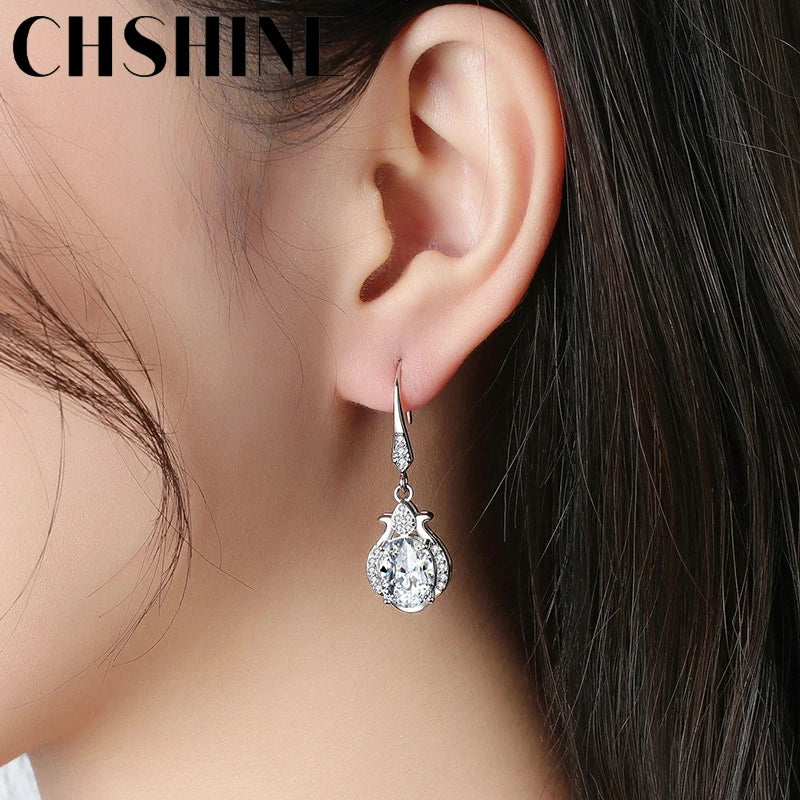 CHSHINE 925 Sterling Silver Water Drop Blue Zircon Earrings For Women Banquet Fashion Party Gift Jewelry